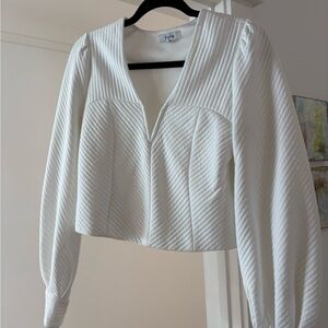 Fate White Ribbed Crop Blouse